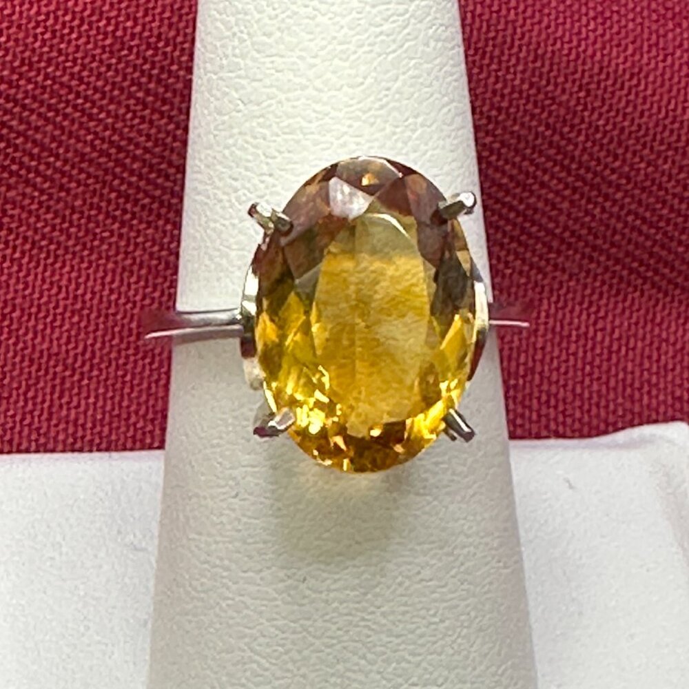Large Natural Citrine Stone Ring on Silver Base.  Size 8. - Picture 2 of 14